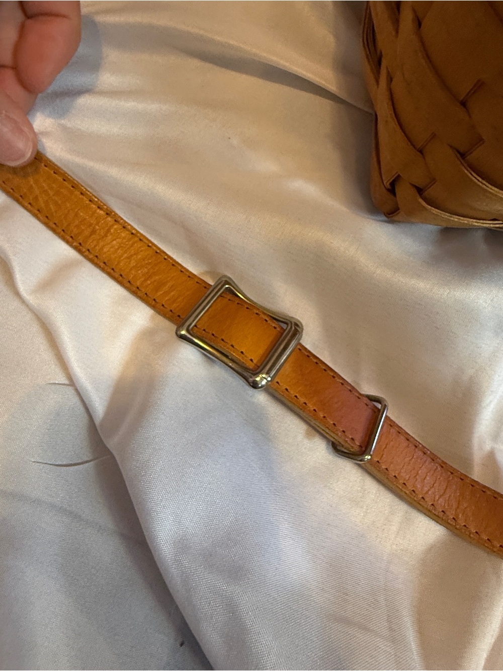 Longaberger Tan Woven Leather Crossbody with Turn-Lock - Picture 8 of 10